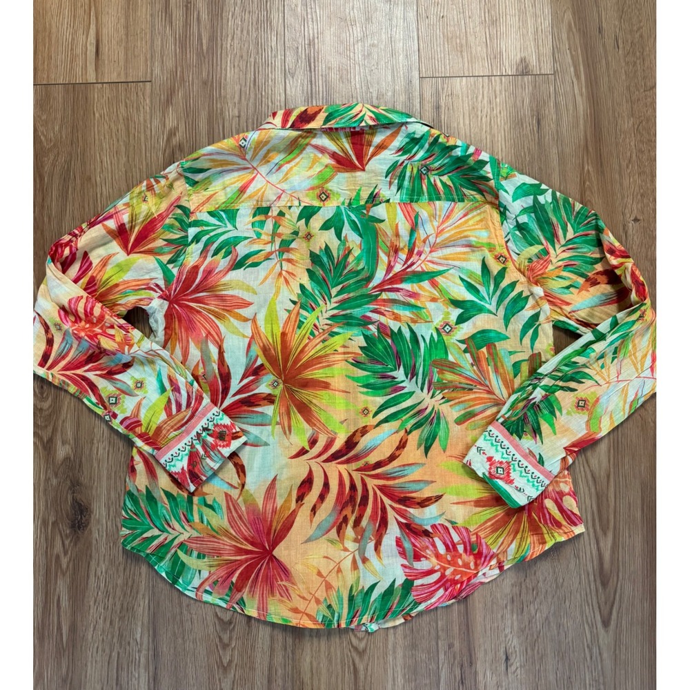 Sigrid Olsen Women Small Tropical Cotton Button Down Shirt Floral Palm Orange S - Picture 5 of 8